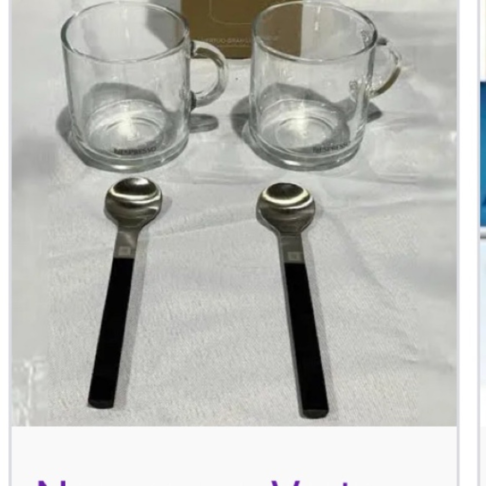 NEW Set Nespresso Lungo Glass Coffee Mugs with Spoons - Picture 2 of 4